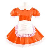 Lady Cute Doll Collar French Maid Mini Club Dress Women Summer Sissy Cosplay Sexy Short Sleeve Patent Leather Dresses with Apron