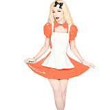 Shiny PVC Lolita 3Pcs Maid Uniforms Puff Short Sleeve Jacket Sleeveless Mini Dress Lace-up Apron Sweet Maid Cosplay Costume