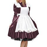 19 Colors Matte Maid Dress High Neck Long Sleeve Vestido Gothic Tutu Dress Lady A-line Pleated Dress Vintage Cosplay Uniform