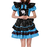 Lockable French Maid Role Play Mini Dress with Apron Sissy PVC Gothic Lace Trims Dress Uniform Cosplay Costumes Anime Unisex 7XL