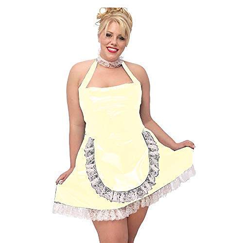 Plus Size Halter Sleeveless Maid Mini Dress Women PVC Sweet Dress+Lace Necklace