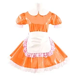 Korean Cute Doll Collar Mini Dress Women Summer Sexy Maid Puff Short Sleeve Patent  Dresses PVC cosplay Clubwear