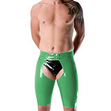 Wetlook PVC Leather Sexy Men Short Pants Skinny Fetish Slim Sex Open Crotch Shorts Sissy Lingerie Party Clubwear Casual S-7XL