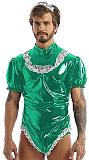 21 Color Sexy Men Maid Cosplay Costume Wetlook Puff Sleeve High Cut PVC Bodysuit