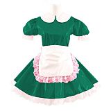 Lady Cute Doll Collar French Maid Mini Club Dress Women Summer Sissy Cosplay Sexy Short Sleeve Patent Leather Dresses with Apron