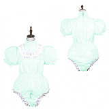 Sissy Bodysuit Shiny PVC Lolita Puff Short Sleeve Maid Cosplay Costume Vinyl Maid Dress Lockable Gothic Jumpsit  Plus Size 7XL