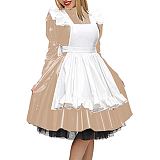 19 Colors Matte Maid Dress High Neck Long Sleeve Vestido Gothic Tutu Dress Lady A-line Pleated Dress Vintage Cosplay Uniform
