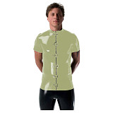 Gothic Punk Mens Latex Look T-shirt Coat Shiny PVC Leather Zipper with Buckles T-Shirts Club Costume Male Streetwear Jacket Tops