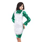 Plus Size Flare Long Sleeve Maid Dress High Neck Bodycon Midi Dress Wet Look Lolita PVC Costume Women Sexy Uniform With Apron