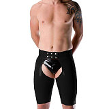 Wetlook PVC Leather Sexy Men Short Pants Skinny Fetish Slim Sex Open Crotch Shorts Sissy Lingerie Party Clubwear Casual S-7XL
