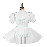 Plus Size Vintage Puff Short Sleeve Maid Dress Retro High Neck PVC Glossy Lady Lolita Mini Pleated Dress Cosplay Party Uniform