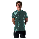 Gothic Punk Mens Latex Look T-shirt Coat Shiny PVC Leather Zipper with Buckles T-Shirts Club Costume Male Streetwear Jacket Tops