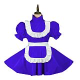 Plus Size Vintage Puff Short Sleeve Maid Dress Retro High Neck PVC Glossy Lady Lolita Mini Pleated Dress Cosplay Party Uniform