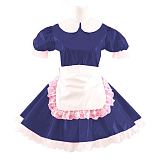 Lady Cute Doll Collar French Maid Mini Club Dress Women Summer Sissy Cosplay Sexy Short Sleeve Patent Leather Dresses with Apron