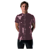 Gothic Punk Mens Latex Look T-shirt Coat Shiny PVC Leather Zipper with Buckles T-Shirts Club Costume Male Streetwear Jacket Tops