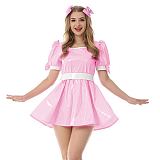 New Arrival Sissy Dress Sweet PVC Mini Dress Vinyl Short SleeveTank Neck Dress with Bow Plus Size Lolita Halloween Costume