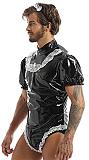 21 Color Sexy Men Maid Cosplay Costume Wetlook Puff Sleeve High Cut PVC Bodysuit