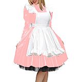 19 Colors Matte Maid Dress High Neck Long Sleeve Vestido Gothic Tutu Dress Lady A-line Pleated Dress Vintage Cosplay Uniform