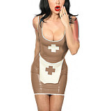 Tank Scoop Neck Sexy Nurse Dress Glossy PVC Halloween Cosplay Costumes Sleeveless Pencil Mini Dress with Apron Nurse Lingerie