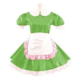 Korean Cute Doll Collar Mini Dress Women Summer Sexy Maid Puff Short Sleeve Patent  Dresses PVC cosplay Clubwear