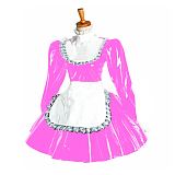 Plus Size Puff Sleeve Maid Cosplay Dress Ladies Lolita PVC Wetlook Apron Dress