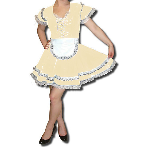 Maid Uniform Sexy Lace Trims Short Sleeve Front Lace-up Pleated Mini Dress With Apron Cute Lolita Maid Lovely Cosplay Costume
