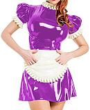 Plus Size Puff Short Sleeve Maid Uniform Lady PVC Maid Mini Dress
