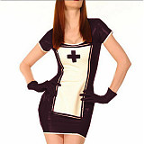 Nurse Cosplay Dress Sexy Glossy PVC Patchwork Slim Pencil Mini Dress Apron With Gloves Nurse Funny Short Dress Costume Sets 7XL