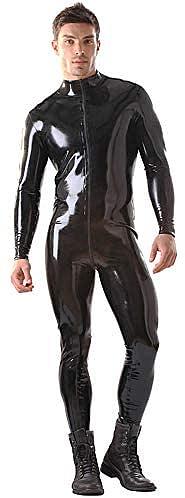 S-6XL Men Wetlook PVC Bodycon Jumpsuit Zipper Long Sleeve Zentai