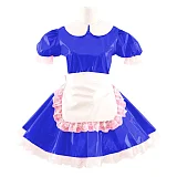 Korean Cute Doll Collar Mini Dress Women Summer Sexy Maid Puff Short Sleeve Patent  Dresses PVC cosplay Clubwear