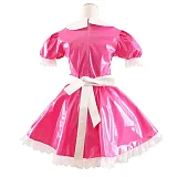 Korean Cute Doll Collar Mini Dress Women Summer Sexy Maid Puff Short Sleeve Patent  Dresses PVC cosplay Clubwear