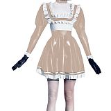 Sexy  Maid Dress Rubber Wet Look PVC Faux Sailor Japanese School Students Clothes with Trim Bow Back Zip Pleated Clubwear