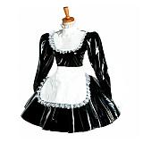 Plus Size Puff Sleeve Maid Cosplay Dress Ladies Lolita PVC Wetlook Apron Dress