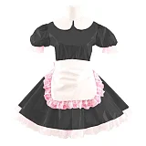 Korean Cute Doll Collar Mini Dress Women Summer Sexy Maid Puff Short Sleeve Patent  Dresses PVC cosplay Clubwear