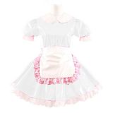 Lady Cute Doll Collar French Maid Mini Club Dress Women Summer Sissy Cosplay Sexy Short Sleeve Patent Leather Dresses with Apron