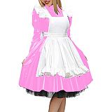 19 Colors Matte Maid Dress High Neck Long Sleeve Vestido Gothic Tutu Dress Lady A-line Pleated Dress Vintage Cosplay Uniform