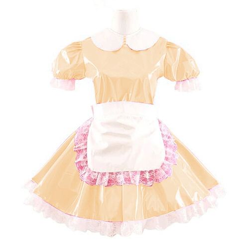Lady Cute Doll Collar French Maid Mini Club Dress Women Summer Sissy Cosplay Sexy Short Sleeve Patent Leather Dresses with Apron