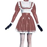 Sexy  Maid Dress Rubber Wet Look PVC Faux Sailor Japanese School Students Clothes with Trim Bow Back Zip Pleated Clubwear