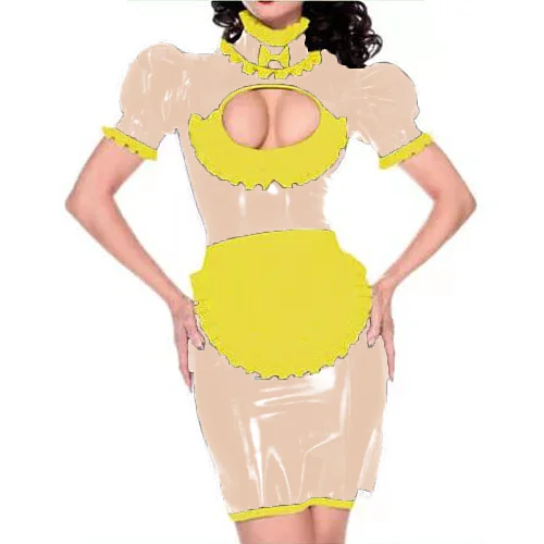 Maid outfit Sweet Lolita Women Leather PVC Gothic Dress Puff Sleeve Bodycon Mini Dress Elegant Ladies Workwear Dress plus size