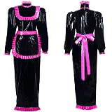 Maid dress Cosplay Animation Long Dress 2021 Women Long Sleeves Bodycon dresses Zip boho Leather PVC Party Club Lockable Dresses