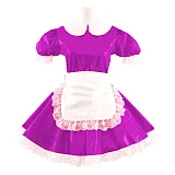 Korean Cute Doll Collar Mini Dress Women Summer Sexy Maid Puff Short Sleeve Patent  Dresses PVC cosplay Clubwear