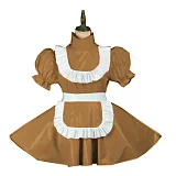 Plus Size Vintage Puff Short Sleeve Maid Dress Retro High Neck PVC Glossy Lady Lolita Mini Pleated Dress Cosplay Party Uniform