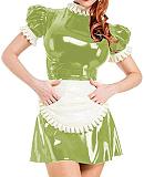 Plus Size Puff Short Sleeve Maid Uniform Lady PVC Maid Mini Dress