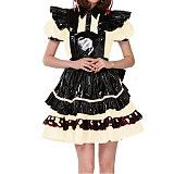 Lockable French Maid Role Play Mini Dress with Apron Sissy PVC Gothic Lace Trims Dress Uniform Cosplay Costumes Anime Unisex 7XL
