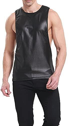 Red Black Tank Tops Men's Faux Leather Singlet T-shirt Boxer Sleeveless Vest