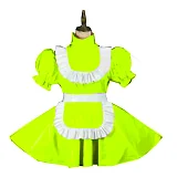 Plus Size Vintage Puff Short Sleeve Maid Dress Retro High Neck PVC Glossy Lady Lolita Mini Pleated Dress Cosplay Party Uniform