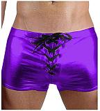 Men Skinny Lace Up Boxer Shorts Sexy Knickers Shiny Metallic Trunks