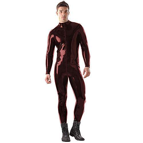 S-6XL Men Wetlook PVC Bodycon Jumpsuit Zipper Long Sleeve Zentai