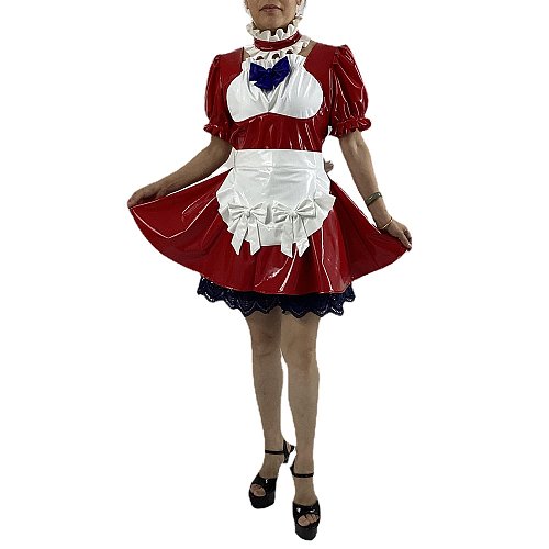 Men Women French Maid Cosplay Costume Lolia Sissy Maid Costume PVC Short Puff Sleeve Anime Crossdresser Gay Halloween Costumes