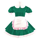 Korean Cute Doll Collar Mini Dress Women Summer Sexy Maid Puff Short Sleeve Patent  Dresses PVC cosplay Clubwear